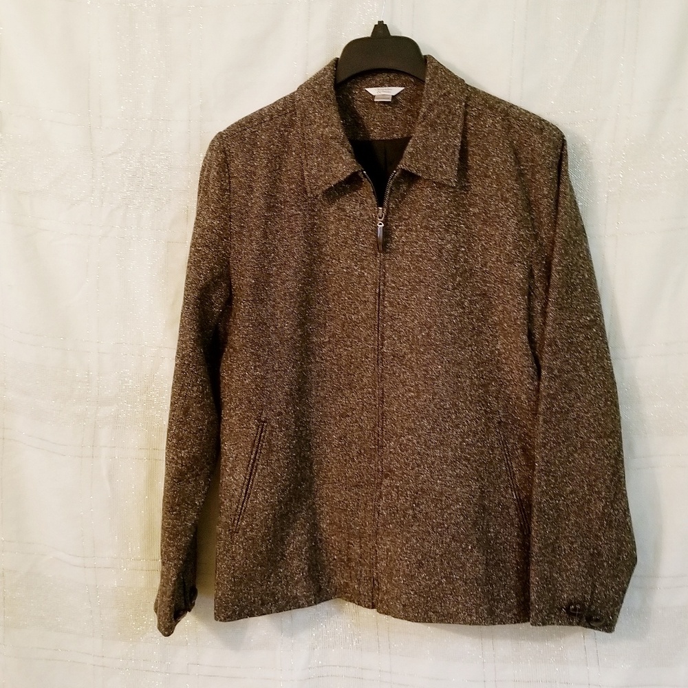 Christopher Banks tweed jacket M blazer zip brown